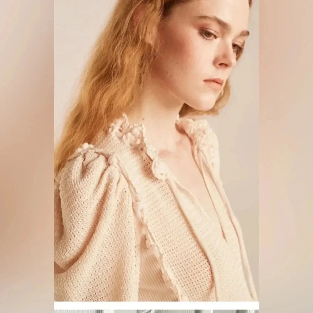 EUC Rebecca Taylor Crochet Stitch Wool Blend Sweater Long Sleeve Nude Pink Large - Picture 4 of 11